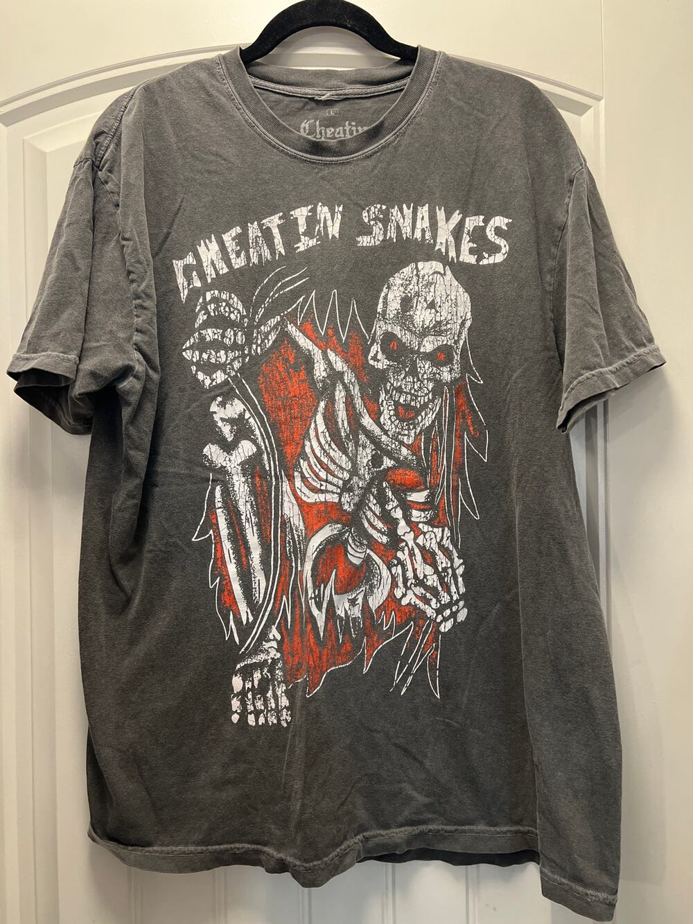 Ripple Men’s Cheatin Snakes Skeleton Cotton Casual Graphic Tee Shirt Size L Gray